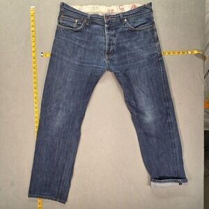 Selvedge Jeans Mens Medium Wash Blue Straight Button Fly Fits 35x29